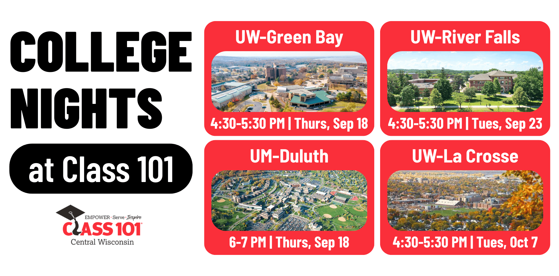 College Nights at Class 101 are a great way to meet with local universities and get to know new campuses